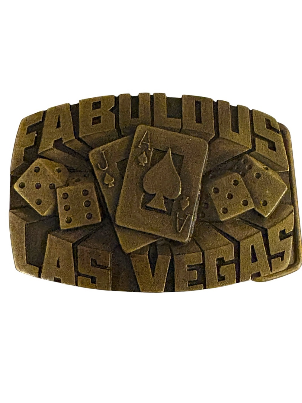 Vintage 1980 LAS VEGAS ( Dice/Cards) Gambling Belt Buckle Solid Brass - Picture 2 of 11